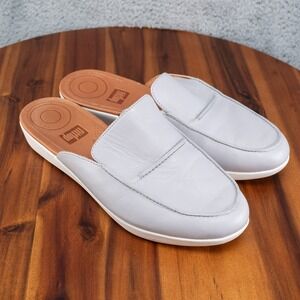 FitFlop Shoes Womens 7.5 Serene Pearl Mules Slip On Flats Comfort Gray Leather